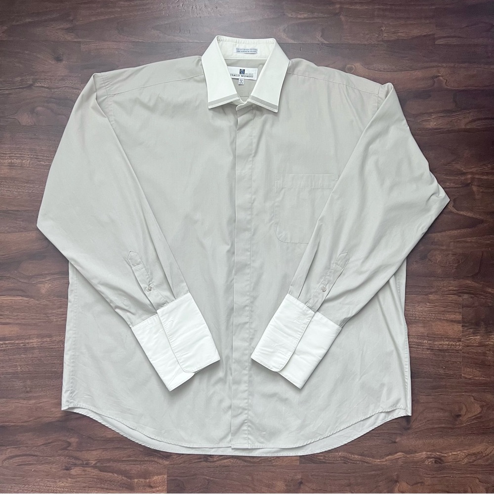 ITALO MONDO Men’s Gray & White Long Sleeve Dress Shirt Size Big 18 35/35 NWOT